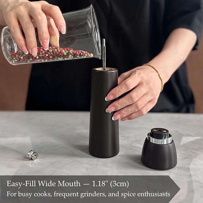 Wooden Salt and Pepper Grinder Set – Refillable Salt and Pepper Mill with Adjustable Upgraded Large Size Ceramic Burr – Manual Pepper Grinder with Beech Wood Body – 8.3” Tall (Chestnut)