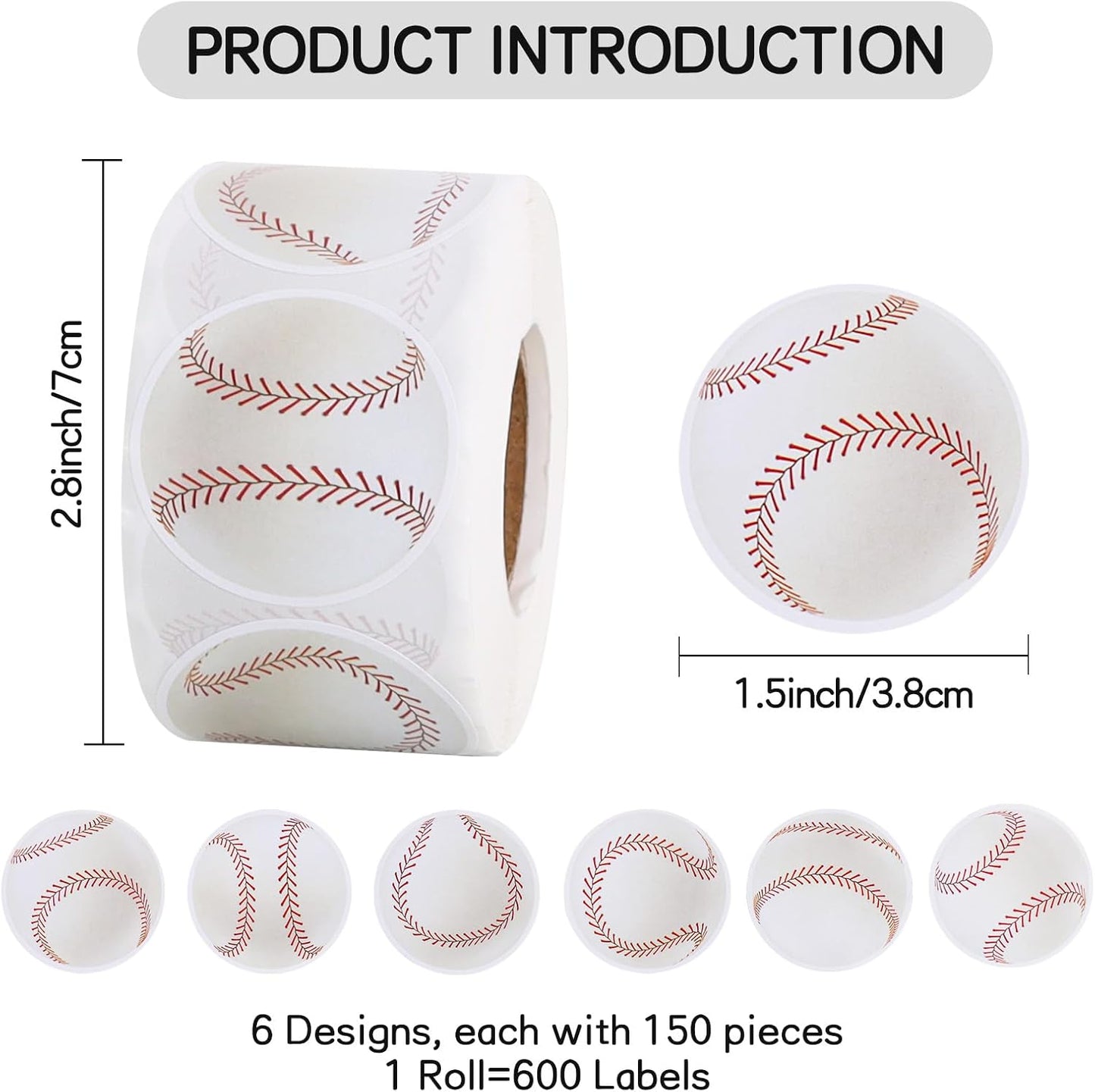 Vuzvuv 600 Pcs Baseball Stickers for Gift Bag Envelope Seal,Self-Adhesive Sports Ball Sticker Labels Roll for Home School Baseball Themed Party Decor