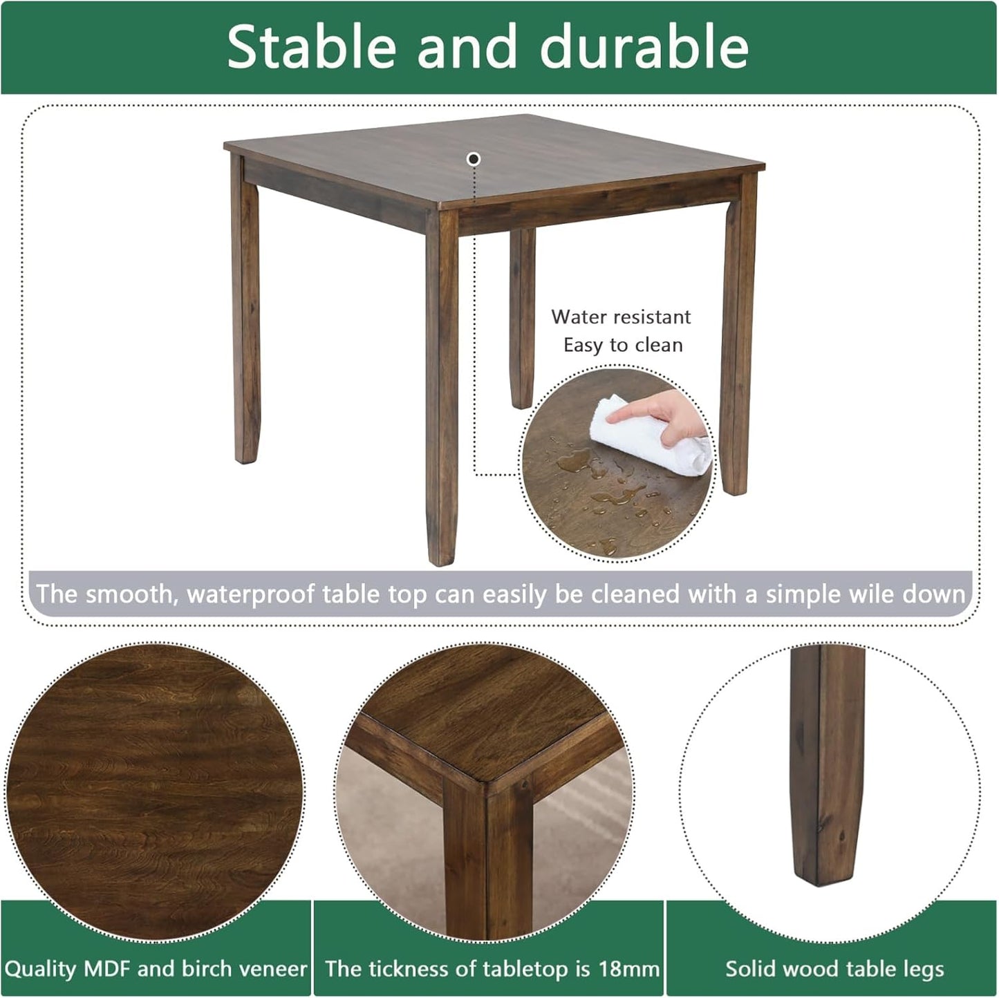 Dining Table Set, Wooden Kitchen Table Set with Square Table, 4 Vertical X Backrest Upholstered Chairs, Table and Chairs with Non-Slip Feetmats for 4 People, Living Room and Kitchen, Walnut