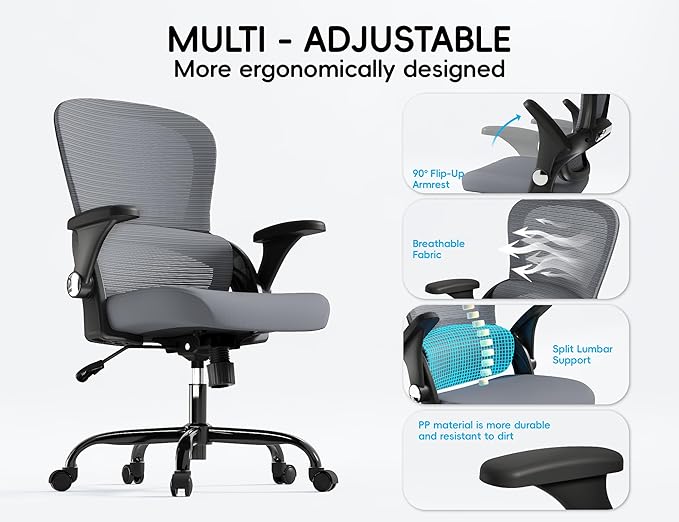 TRALT Office Chair - Ergonomic Office Chair with Back Support, Home Office Desk Chairs, 330lbs Wide Seat Big and Tall Office Chairs, Comfy Desk Chair for Work, Study, Office, Gaming (Black Grey)