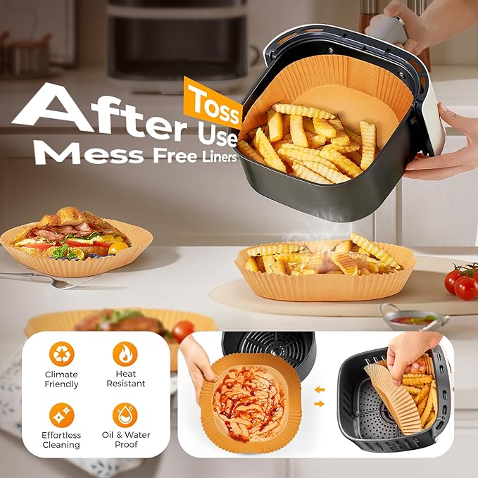 400 Pcs Air Fryer Paper Liners, 8" Square Air Fryer Liners Disposable, Heavy-Duty Parchment Paper for 5-8 qt Airfryer Basket, Non-Stick & Grease-Proof Baking Liner for Oven Pan