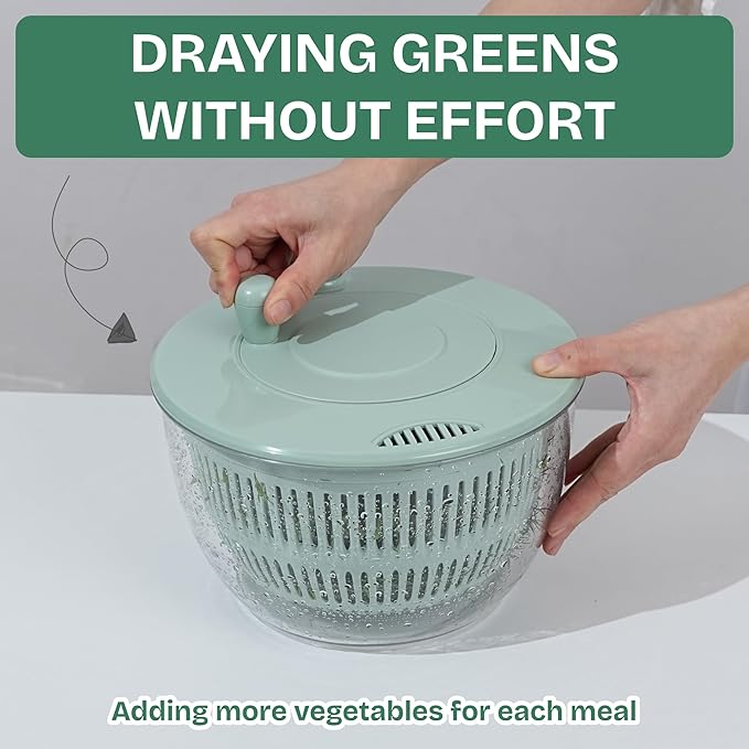 Salad Spinner – Large Capacity Lettuce Spinner Bowl with Locking Lid, Non‑Slip Base & Vegetable/Fruit Washer Dryer, BPA‑Free, Dishwasher Safe (Green)