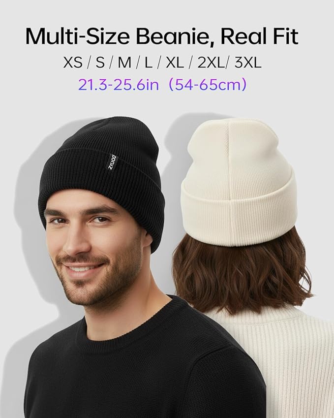 Zylioo Oversize Beanie Hats, XXL Big Size Ribbed Knit Cuffed Winter Hat for Cold Weather, Warm Skull Watch Cap