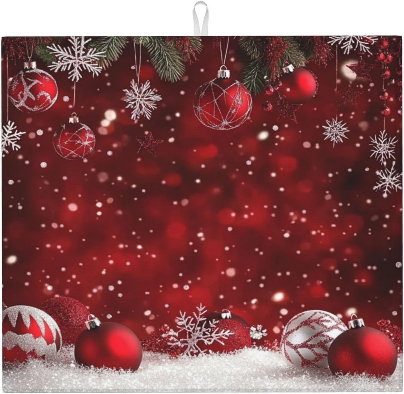 Dish Drying Mat Christmas Red Ball Winter for Kitchen Counter Absorbent 16x18 Inch Microfiber Dishes Plate Glass Dry Draining Pad Reversible Washable
