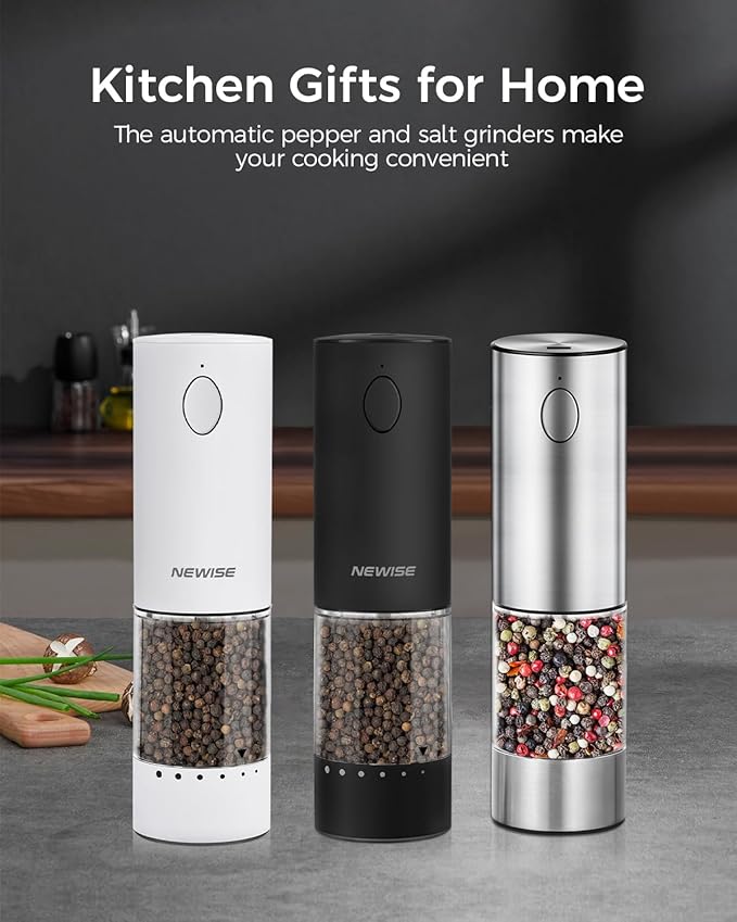 Electric Salt and Pepper Grinder Rechargeable with Light, Electric Salt and Pepper Shakers, Automatic & Adjustable Coarseness, Kitchen Gadgets, Black