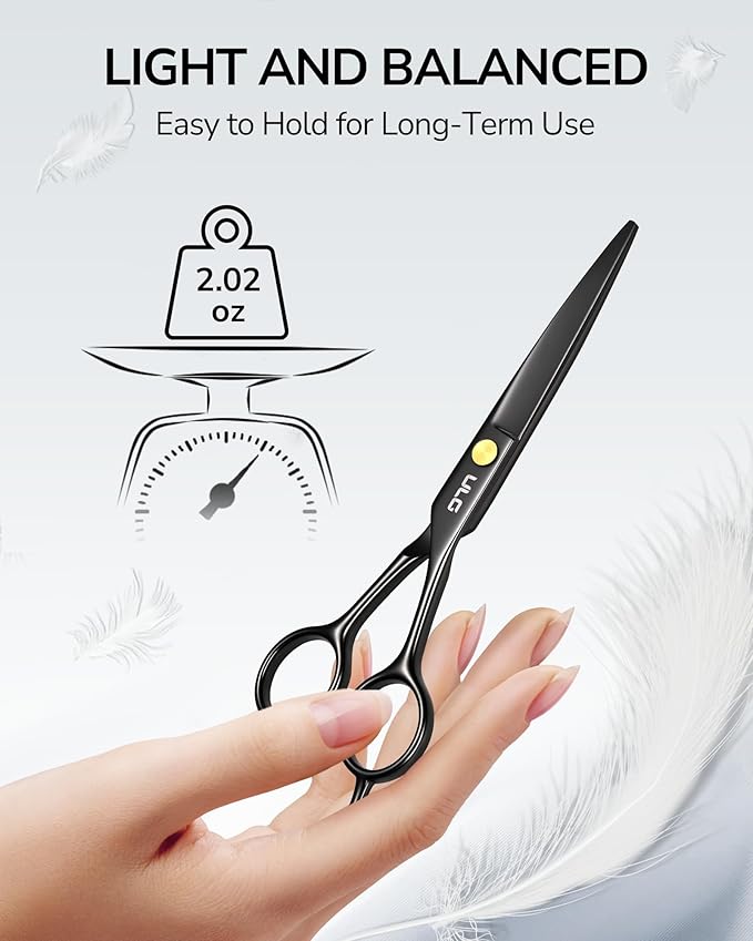 ULG Hair Cutting Scissors Professional Salon Shears 6.5-Inch Ultra Sharp Barber Scissors with Haircut Comb, Left/Right Symmetrical, Stainless Steel Haircut Scissors for Men, Women, Salon & Home Use