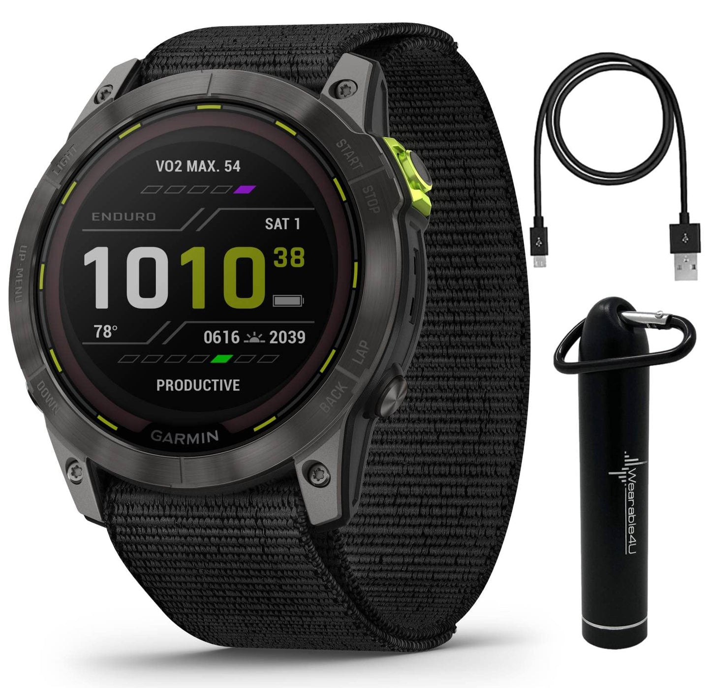 Wearable4U - Garmin Enduro 2 Smartwatch, Carbon Gray Dlc Titanium With Black Nylon Band, Long-Lasting Gps Battery Life, Solar Ch