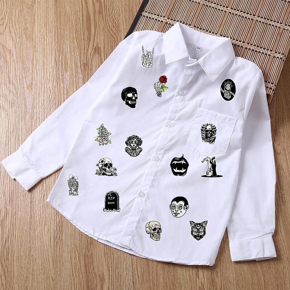 20 PCS Goth Iron On Patches Gothic Punk Cool Skull Rose Sew On Applique Embroidered Patches for Backpacks Pants Clothes Jeans Vests DIY Decoration Bags Hat Jackets Coat Uniforms Dress