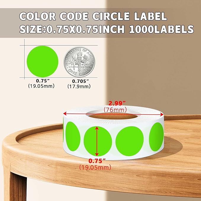 0.75 Inch Multi - Purpose Removable Labels,1000 PCS 3/4" Light Green Stickers for Classroom, Papers, Market, Price Tags, and Library Book Label. Non - Printable Round Colored Labels