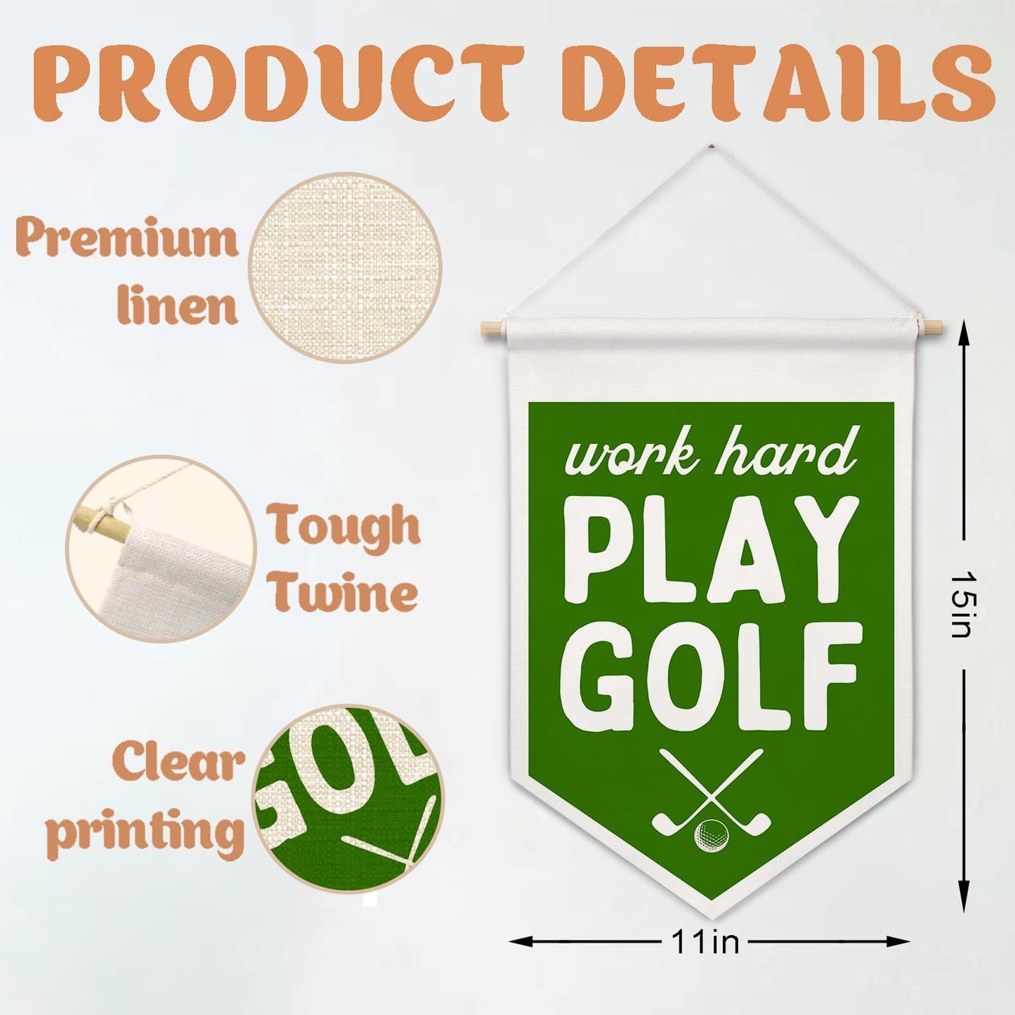 ArtisaEura Funny Golf Office Wall Canvas Banners, Gifts for Father's Day, Golfers Gifts for Men Hanging Display Pennant Banner Flags, Work Hard Play Golf Green Wall Decor for Office Workplace