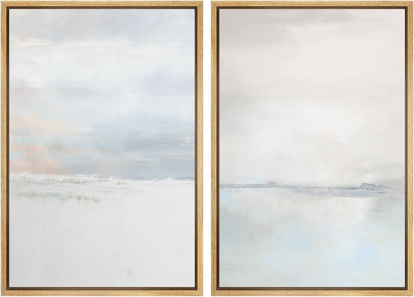 SIGNWIN Framed Canvas Print Wall Art Set Pastel Gray Watercolor Landscape Abstract Shapes Illustrations Minimal Decorative Boho Nordic Relax for Living Room, Bedroom, Office - 24"x36"x2 Natural