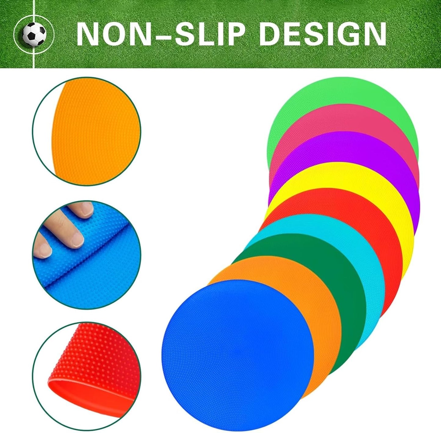 Poly Spot Markers 10 inch 12 Pcs Non-Slip Rubber Agility Training Markers Floor Dots Flat Field Cones for Football, Soccer, Basketball, School Exercise Drills, Dance Practice