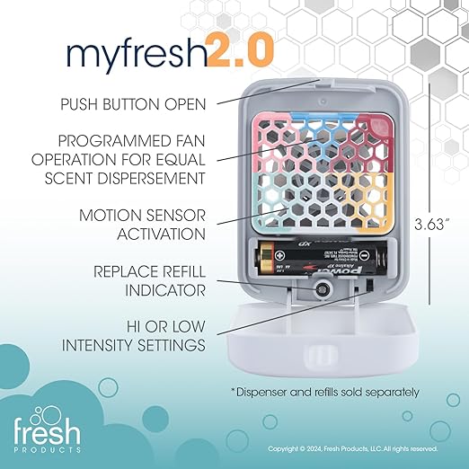 Fresh Products myfresh 2.0 Personal Air Freshener with Dry Fragrance Technology for Small Spaces Compact Design Motion Sensor Battery Included Variety Pack 6 pk