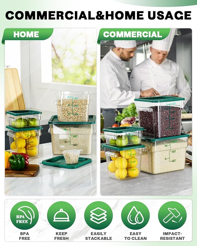 8QT Clear Food Storage Containers: 2 PCS[Food Grade][Hot&Cold Resistant] NSF Food Storage Containers with Lids for Home Restaurant Kitchen Storage Pizza Proof Dough, BPA Free(GREEN N11)