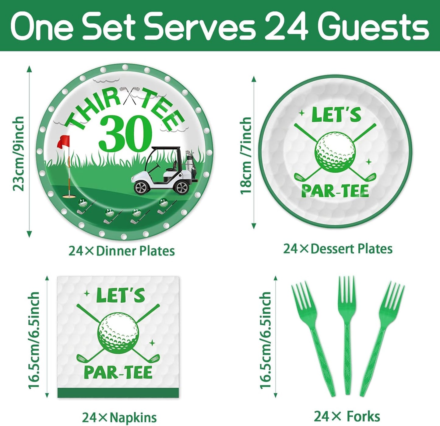 96 Pcs Golf 30th Birthday Party Decorations Golf Theme Tableware Set Golf Thir-Tee Plates Napkins Forks for Let's Par-Tee Men Women Birthday Dinnerware Green Sports Party Supplies 24 Guests
