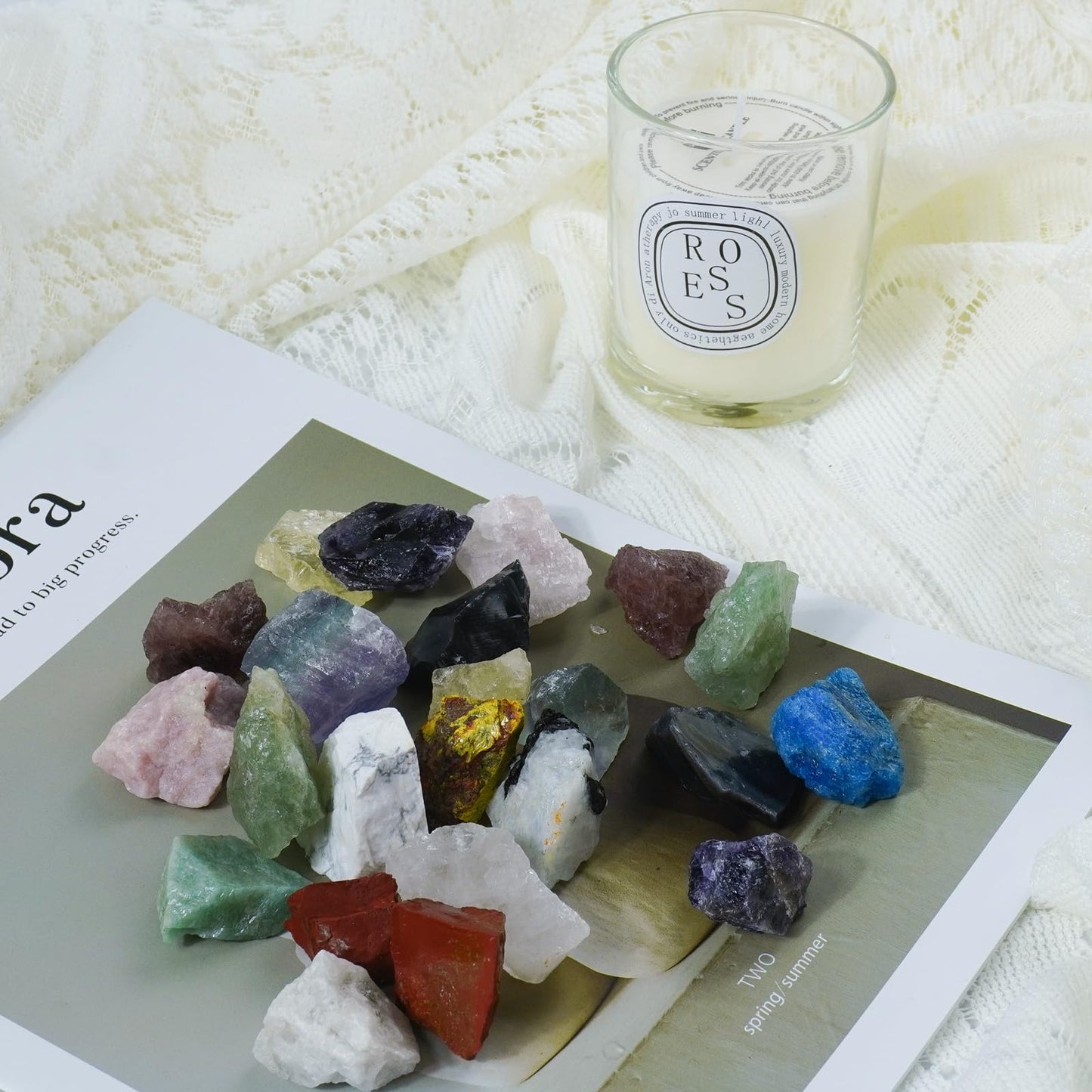 Raw Crystals, Large 1.2-2.0" Healing Crystal Natural Rough Stones for Intuition,Chakra,Meditation,Decoration,Polishing,Energy Work (Blue Apatite, 3.5oz-0.8-1.2"raw Crystals)