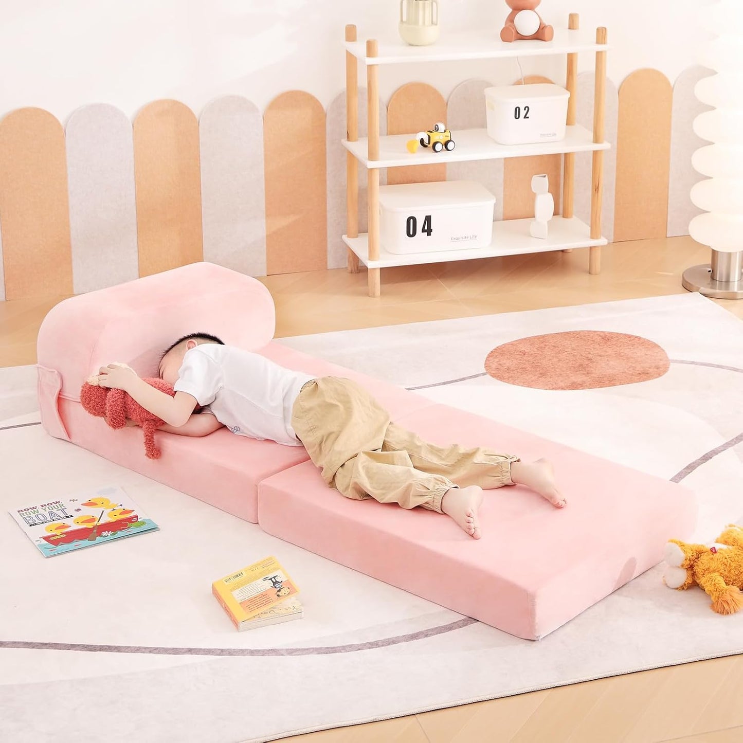 Tiita Folding Sofa Bed for Kids, Toddler Fold Out Couch with Removable Cover, Futon Sleeper Chair for Living Room, Guest Room, Pink