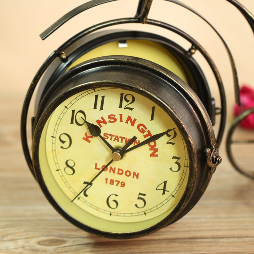 Desk Clock Vintage Table Clock Desktop Farmhouse Tabletop Metal Clock for Office Bedroom Silent Quartz Decor Double Sided
