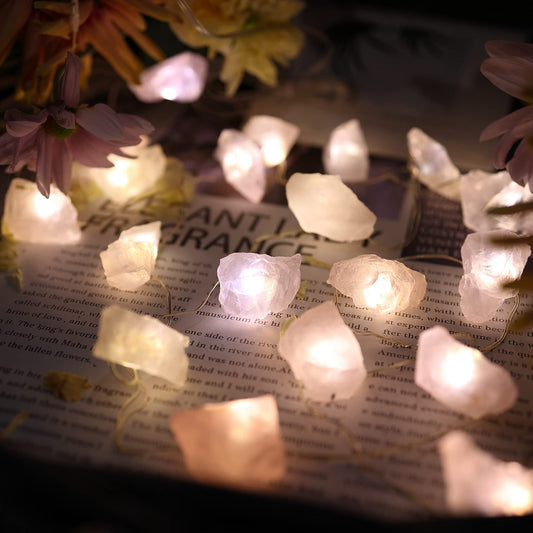Rose Quartz Fairy Lights Pale Pink Crystal Decorative String Lights Color Changing 8.5ft 20 LEDs USB Plug in or Battery Operated Christmas Décor Bedroom Lights Tree Ornaments Wedding Décor