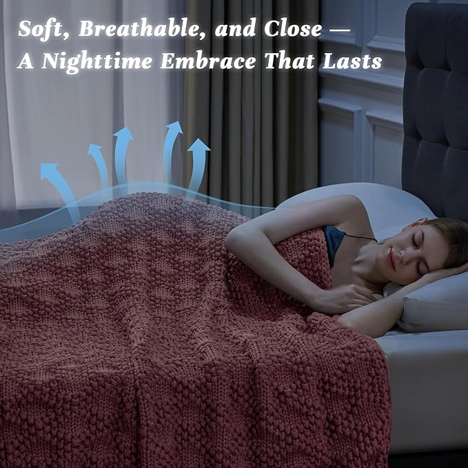 Knitted Weighted Blanket for Adult, Chunky Knit Weighted Throw for Sleep 40"*60" 7lbs, Cooling Breathable Heavy Blanket for Hot Sleepers, Machine Washable Blanket for Room Decor(Pink)