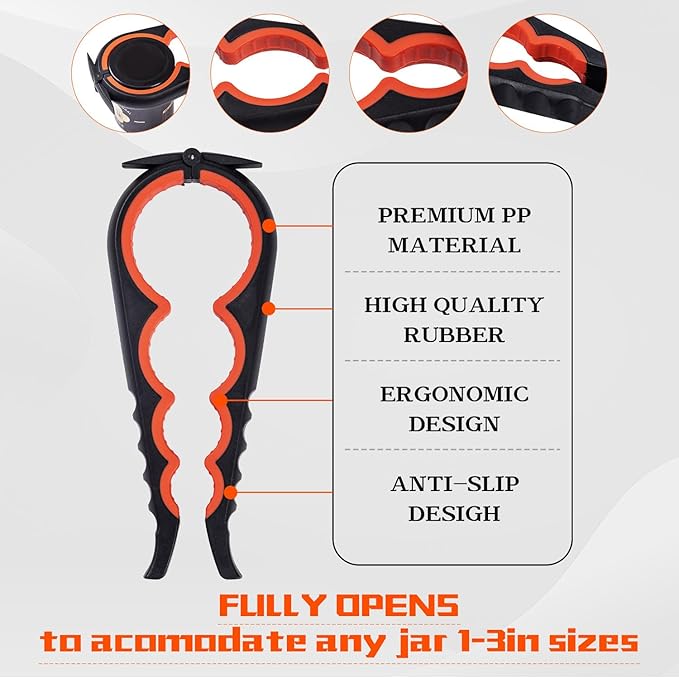 Jar Opener Bottle Opener for Weak hands 5 Pack, Multi Kitchen Tools Set for Weak Hands, Children, Seniors with Arthritis, Lid Opener for Children, with Silicone Handle (Red)