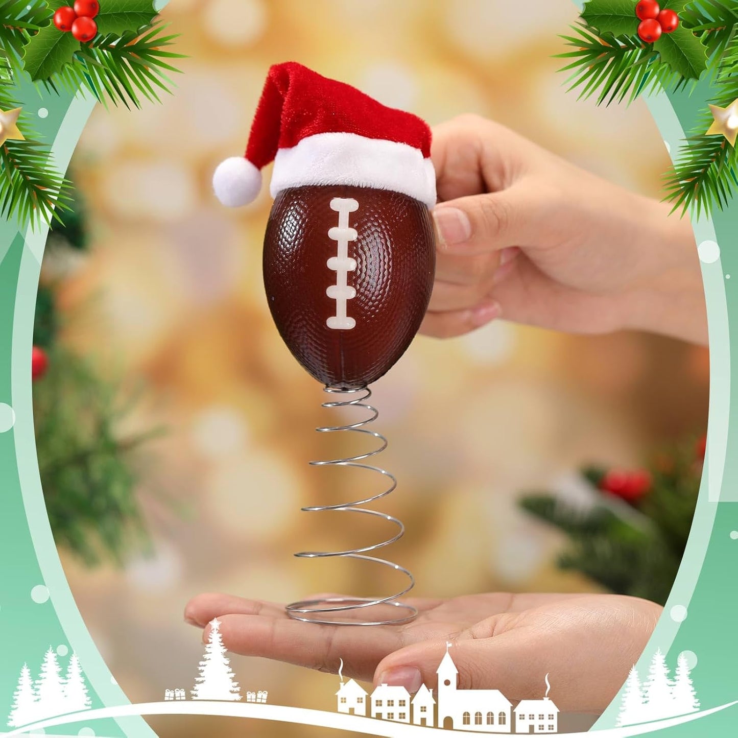 Soulchen 3.4 Inch Football Christmas Tree Topper Ornament - Mini Tree Top Decor, Home Xmas Party & Tabletop Display - Gift for Men, Senior Fans, Players & Teams