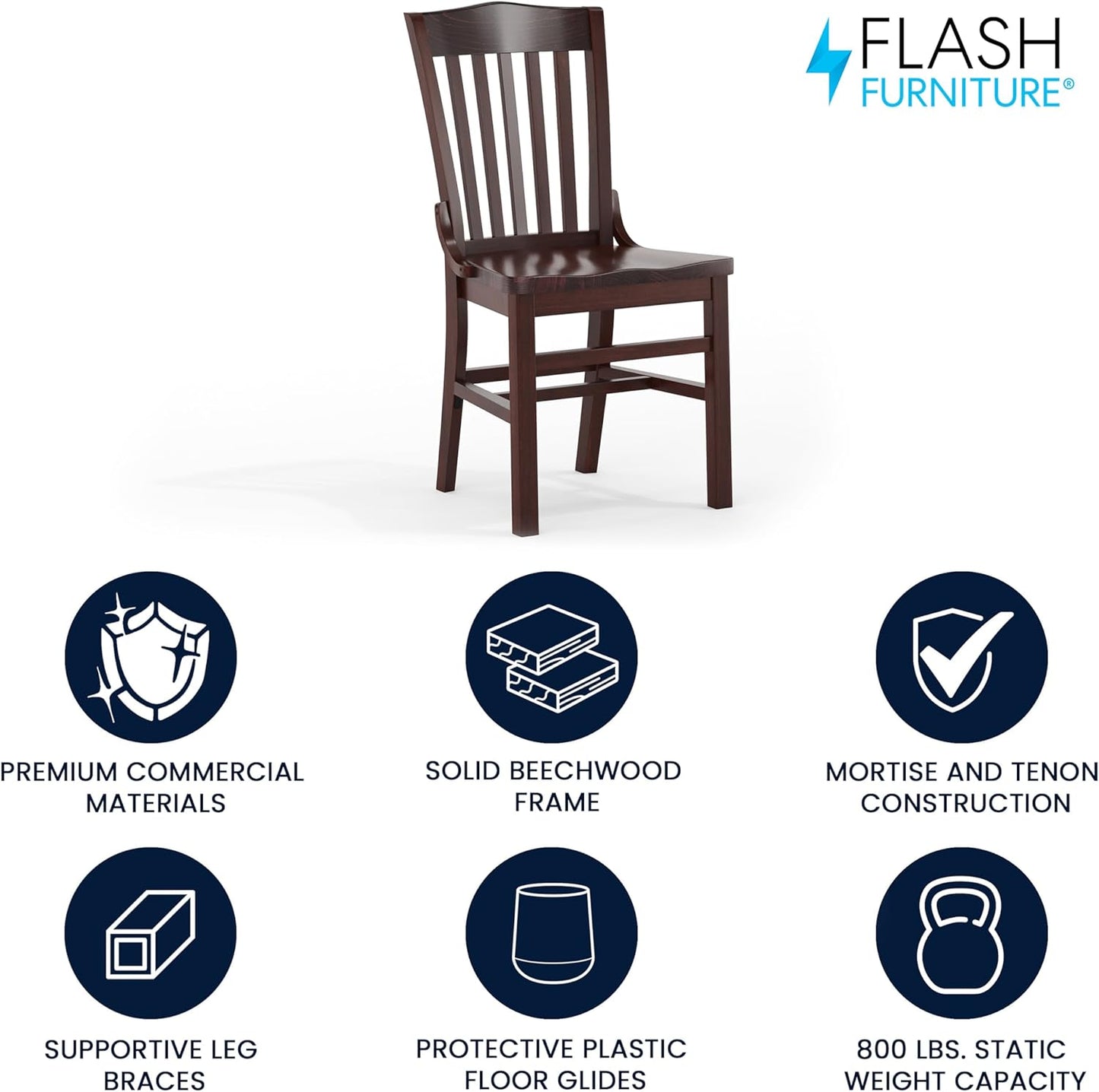 Flash Furniture Hercules Series School House Back Mahogany Wood Dining Chair, Traditional Elegant Wood Restaurant Chair, Walnut Wood