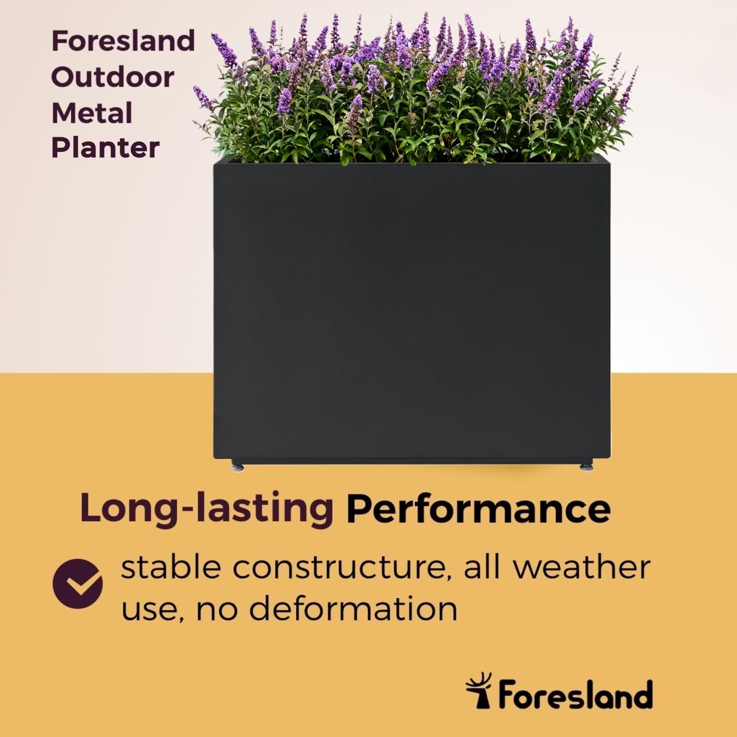 Foresland 30-Inch Tall Elevated Metal Planter, 36Wx11Dx30H Outdoor Planter Box with Removable Partition & Adjustable Feet, for Patio, Yard, Deck, Easy Assembly & Drainage Holes, Black