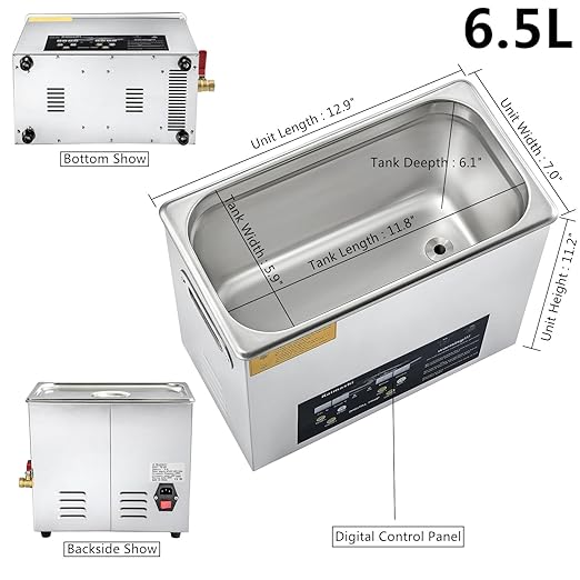 Ultrasonic Cleaner 6.5L with Digital Timer and Heater, Stainless Steel Ultrasonic Cleaning Machine for Carburetor Parts Cleaning