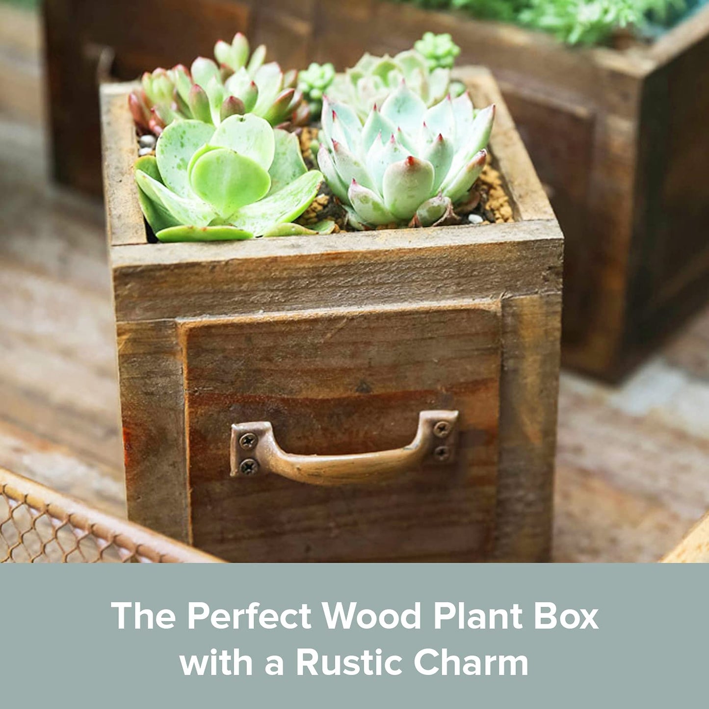 Country Style Wood Planter Box [1-Drawer] Rustic Wooden Flower Box - 5.5"x5.5" Square Planter - Small Wood Crates Unfinished Succulent Planters - Decorative Wooden Boxes for Flower Arrangements