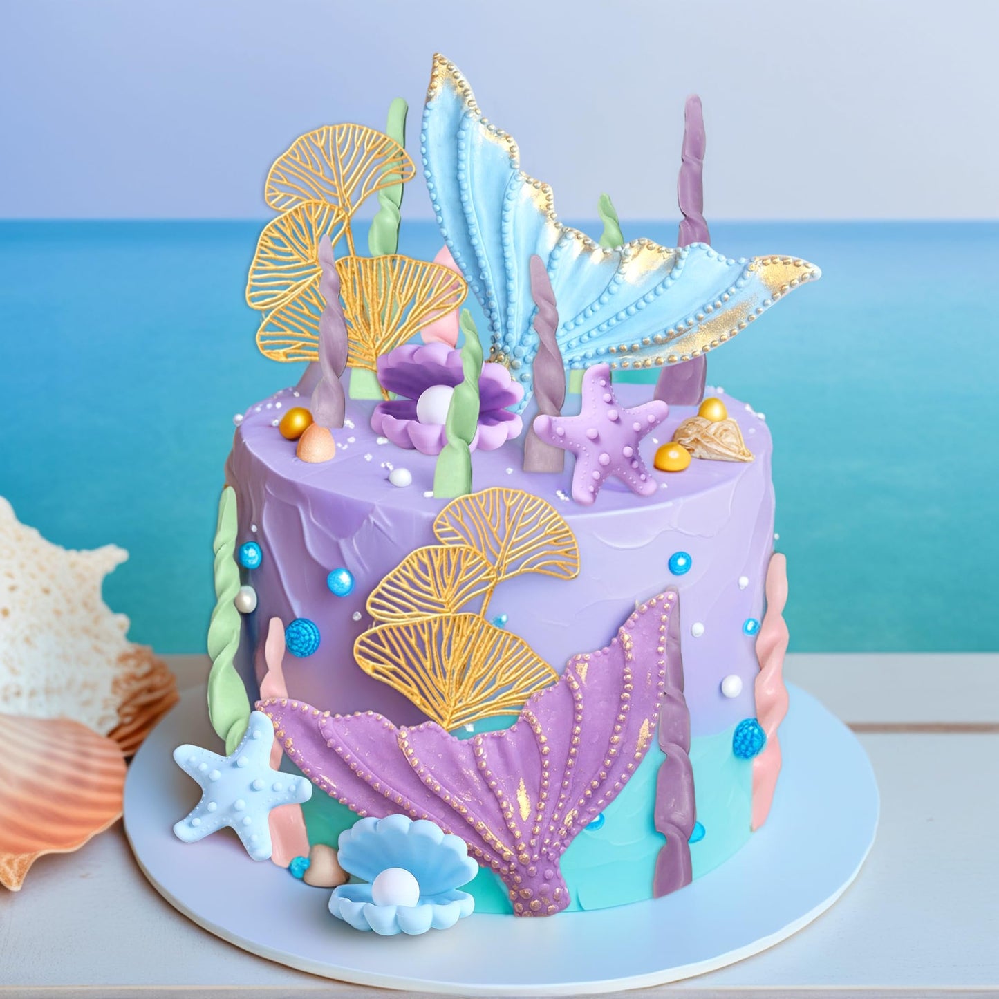 Under the Sea Cake Topper Mermaid Cake Decorations Ocean Mermaid Theme Baby Shower Little Seashell Cake Toppers Birthday Bridal Shower Wedding Party Supplies