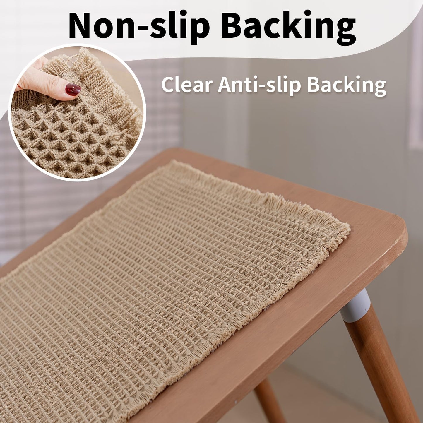 Waffle Bath Mat - Boho Bathroom Rugs Non Slip Washable, Super Absorbent & Quick Dry, Small Bath Mats Farmhouse Bathroom Decor, 18'' x 30'', Khaki