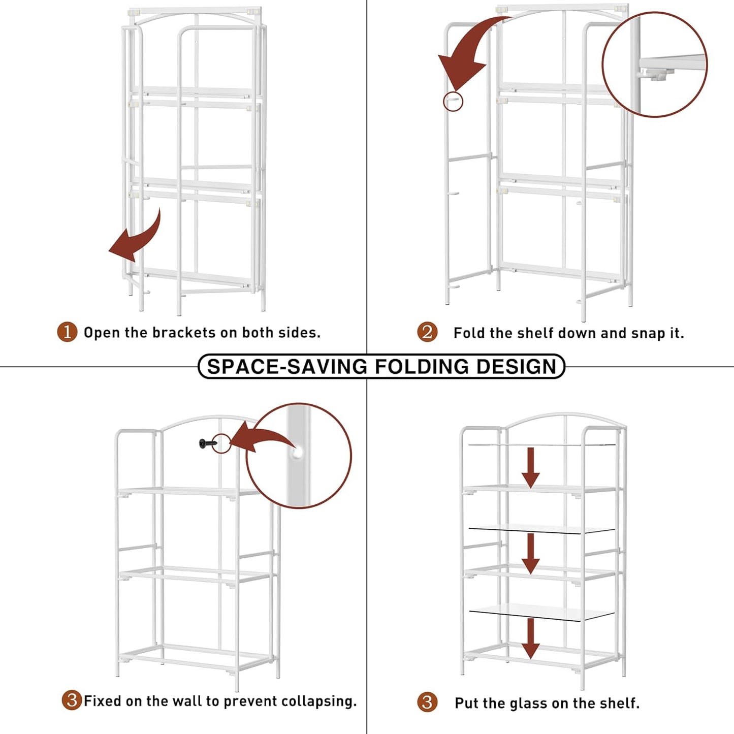 Crofy No Assembly Folding Bookshelf for Living Room, 3 Tier White Collapsible Book Shelf for Home Office, Portable Bookcase Storage Organizer