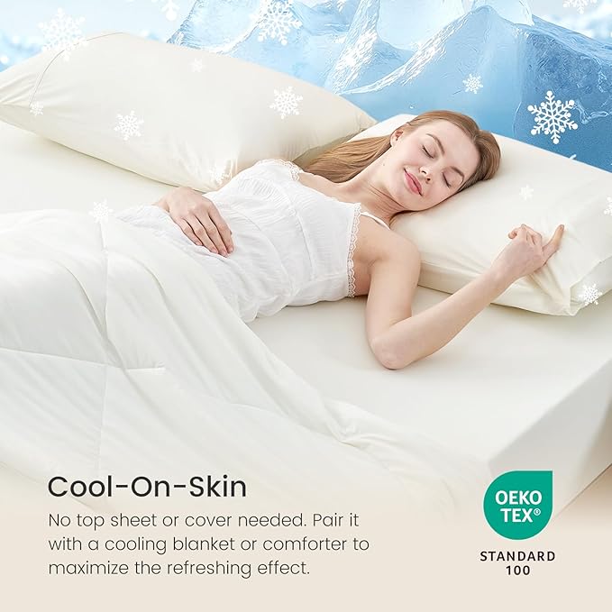 Cozy Bliss Premium Cooling Sheet Set Cali King Size, Q-Max>0.4, 3PCS No Flat Sheet with 2 Pillowcases, Breathable Fitted Sheet for Hot Sleepers & Night Sweats, Deep Pocket Up to 18 Inches, Cream White