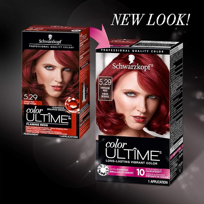 Schwarzkopf Color Ultime 5.29 Vintage Red Hair Dye, Permanent Intense Red with Diamond Brilliance, Fade-Resistant, Covers Grays, All Hair Textures