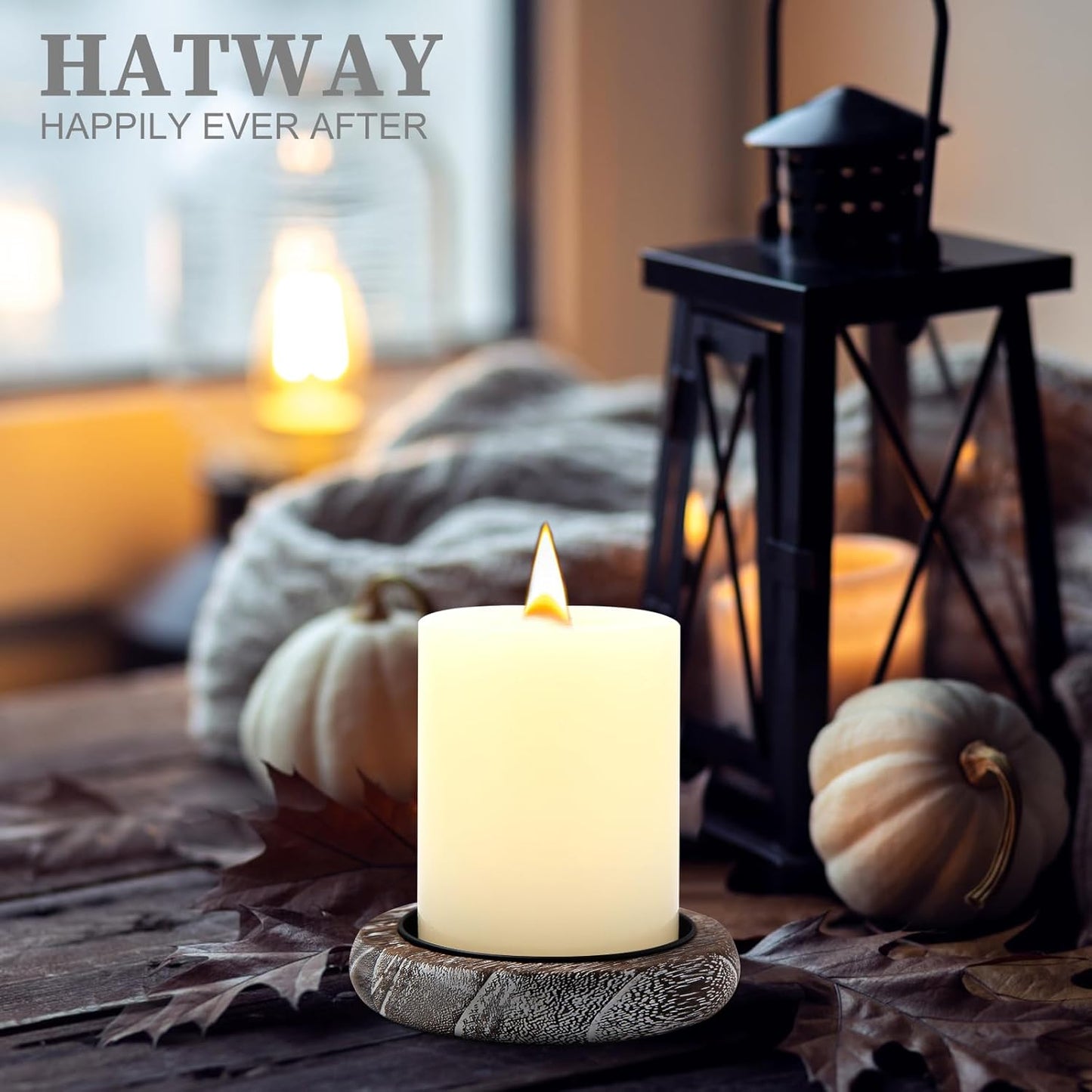 Wood Candle Holder Farmhouse Decor Wooden Pillar Candles Tray for Table Centerpiece Small Decorative Tray Riser Round Wooden Plate Pedestal Stand for Coffee Table for Christmas Decor-Bai-4