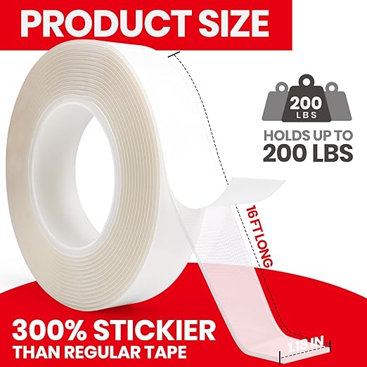 ADHES Double Sided Tape Heavy Duty, 1.18in x 16.4ft, Nano Tape, Reusable and Hand-Tearable Clear Mounting Tape, Strong Removable Adhesive for Wall, Poster, Picture Hanging, Carpet, DIY Projects