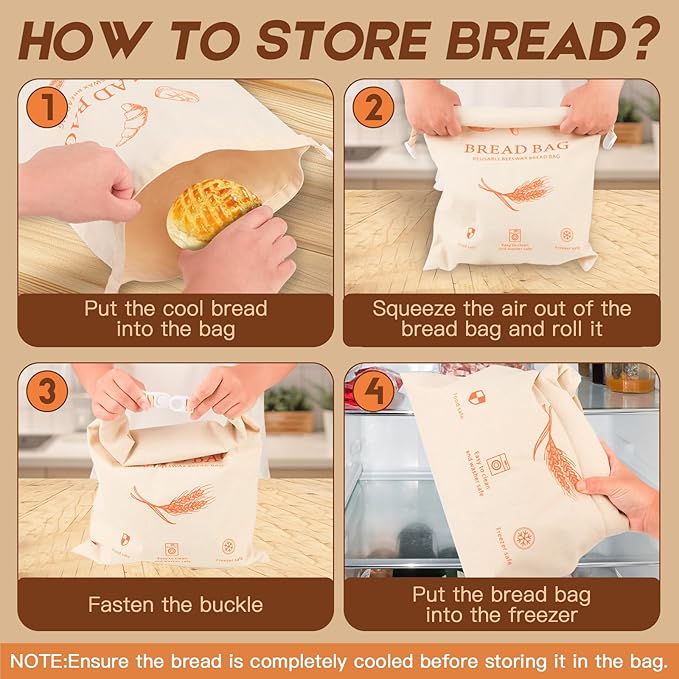 2-Pack Reusable Beeswax Bread Bags for Homemade Bread & Sourdough,100% Linen Waxed Bags Keeps Fresh Longer,XL Eco-Friendly Fresh Food Storage,Freezer Safe