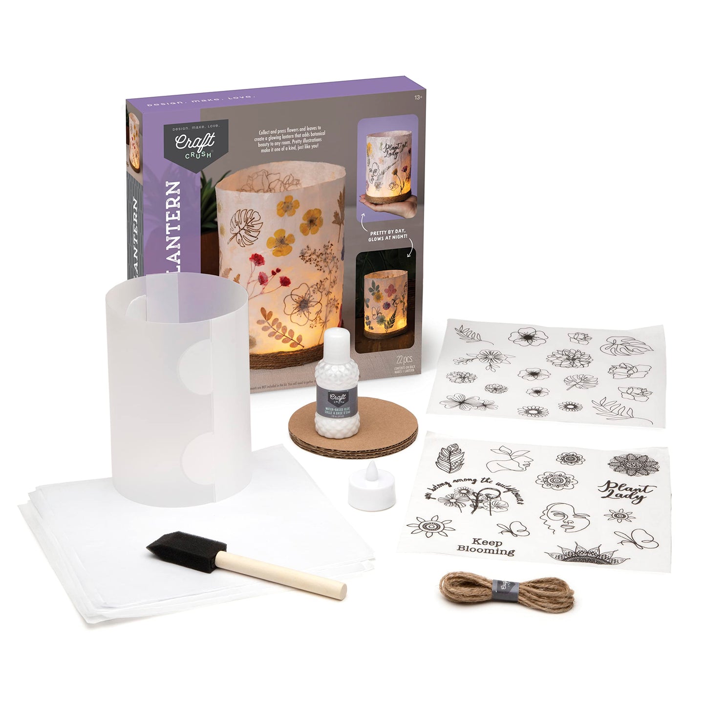 Craft Crush Nature DIY Lantern Making Kit - Bring Nature Inside - Garden Decor, Art Project, Creative Activities for Birthday, Parties, School - Art Supplies - Art & Craft Kit for Kids, Teens, Adults