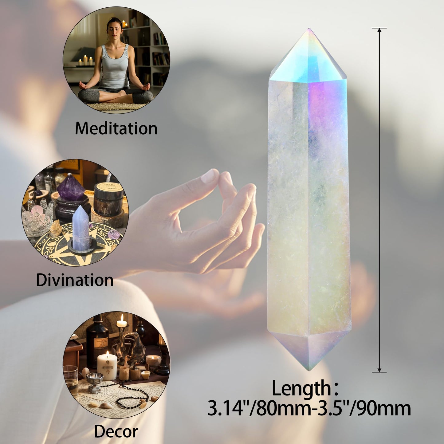 YATOJUZI 3.5" Healing Crystals Wand Electroplating Clear Quartz Crystals and Healing Stones Large Hexagonal Electroplating Crystal Points for Meditation Divination Reiki Energy Balancing 1PCS