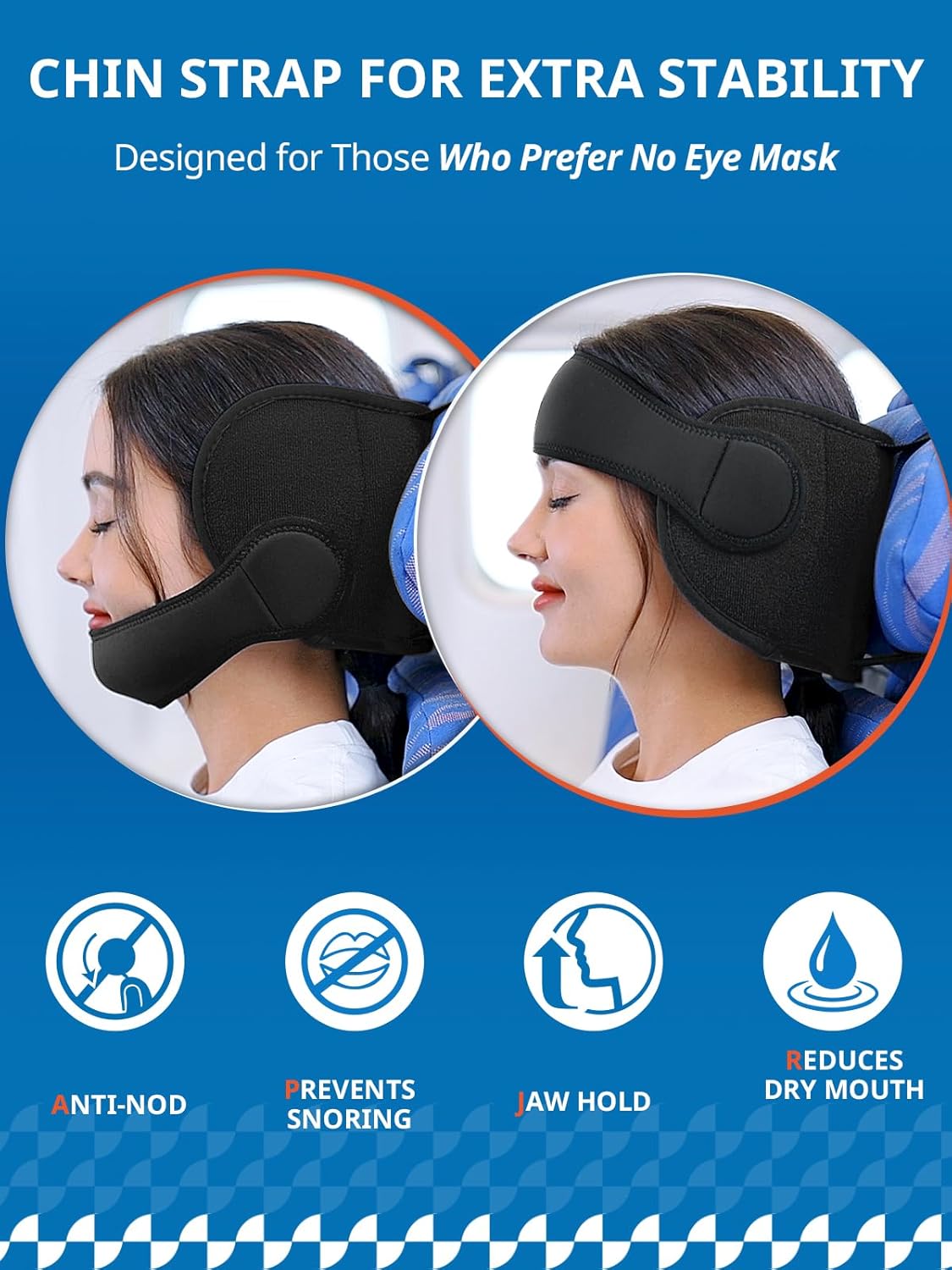 Travel Pillow Combo with Chin Strap, Airplane Pillows with 3D Eye Mask for Sleeping, 360° Support Plane Head Strap for All Plane Seats, Long Flights Essentials, Stop Bobblehead, Red