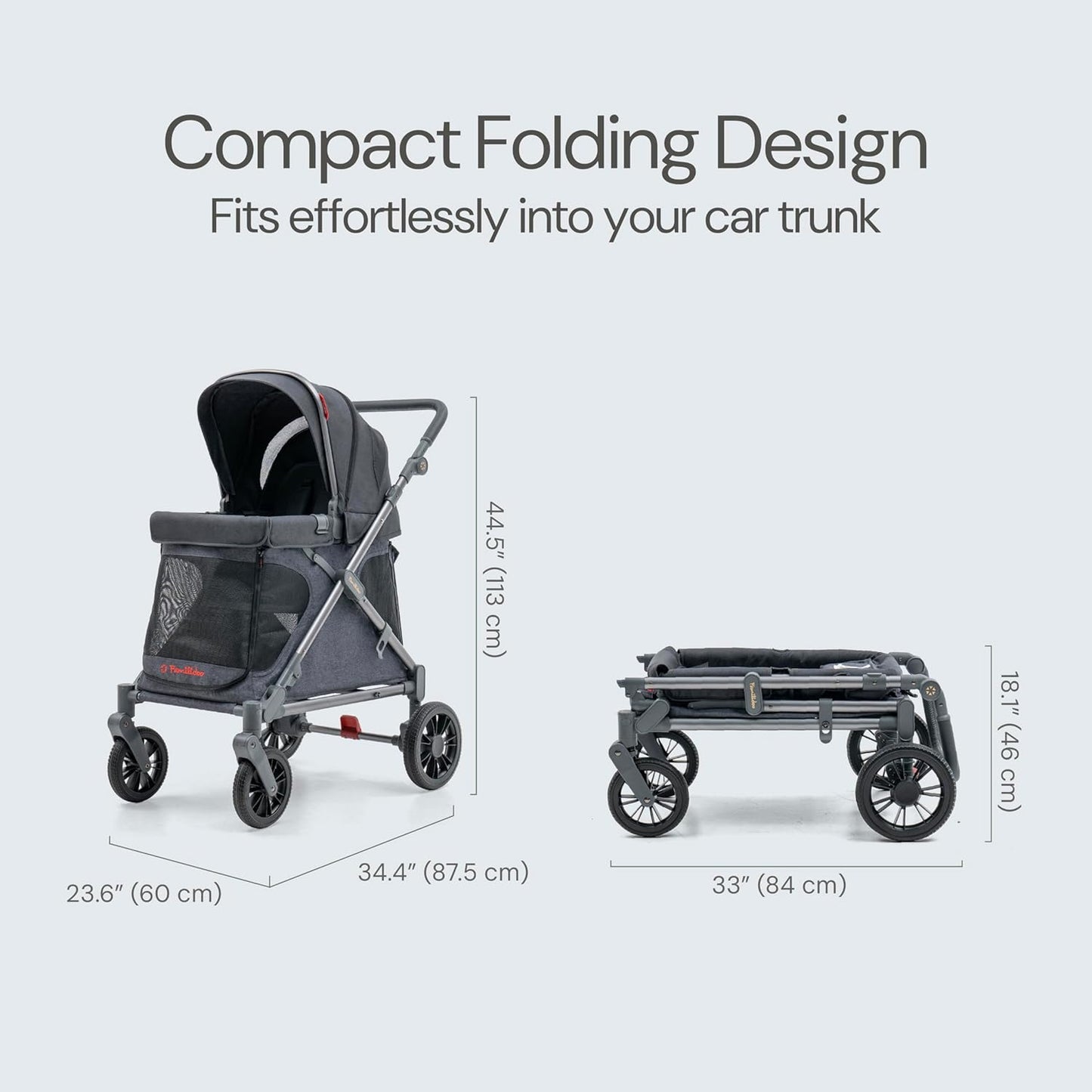 Familidoo Q1 Multi-Use Kids Wagon Stroller – Foldable, Lightweight & All-Terrain for Kids & Pets – 5-Point Safety Harness, Rain Cover & Compact Travel Design – Supports Up to 132 lbs (Charcoal Gray)