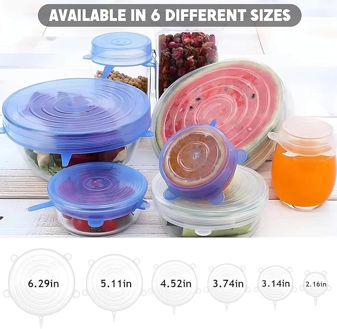 Silicone Covers for Food Storage, 12 Pack Reusable Stretch Lids for Bowls and Containers, Airtight Leakproof Silicone Food Covers, Flexible Fresh-Keeping Wrap for Kitchen Fridge