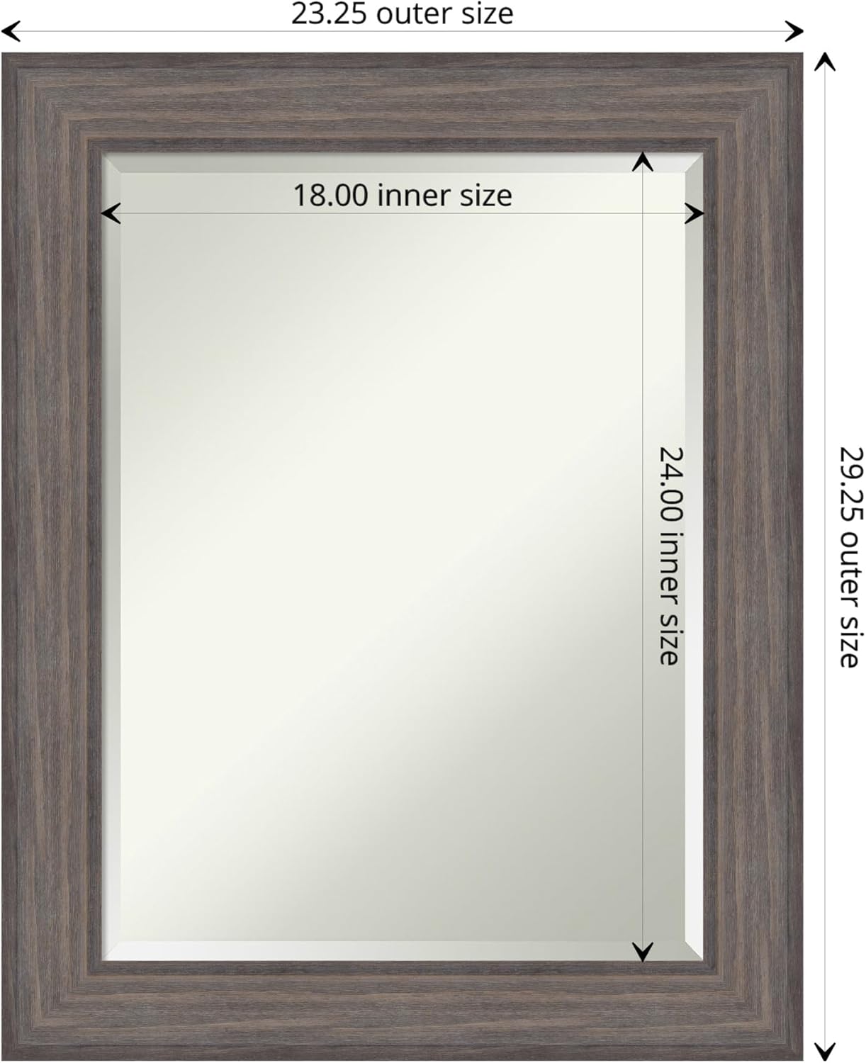 Amanti Art Grey Wall Mirror 29x23 Country Barnwood Rectangle Bathroom Mirror for Wall Decor Living Room, Medium Rustic Farmhouse Wood Frame, Hangs Horizonally and Vertically, Bathroom Decor, Beveled