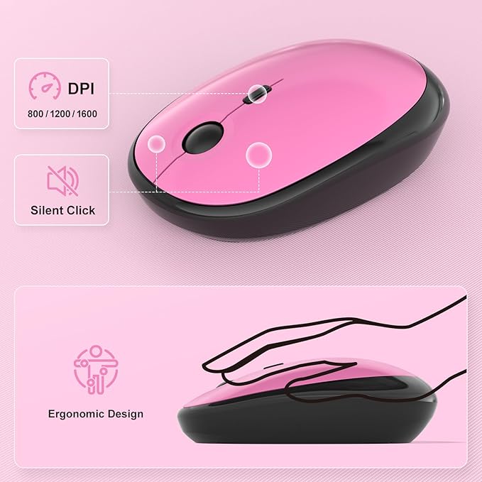 Wireless Keyboard and Mouse Combo, MOWUX Colorful Computer Full Size 2.4G Plug and Play Wireless Typewriter Keyboard and Mouse Set for Computer, Desktop, PC (Black Pink Gradient)