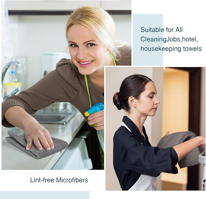 Macarrie 200 Pieces Microfiber Cleaning Cloths Bulk Absorbent Microfiber Towels Reusable Lint-Free Streak Free Wash Rags for House Kitchen Office Restaurants Bar Shop Car, 12 x 12 Inches (Gray)