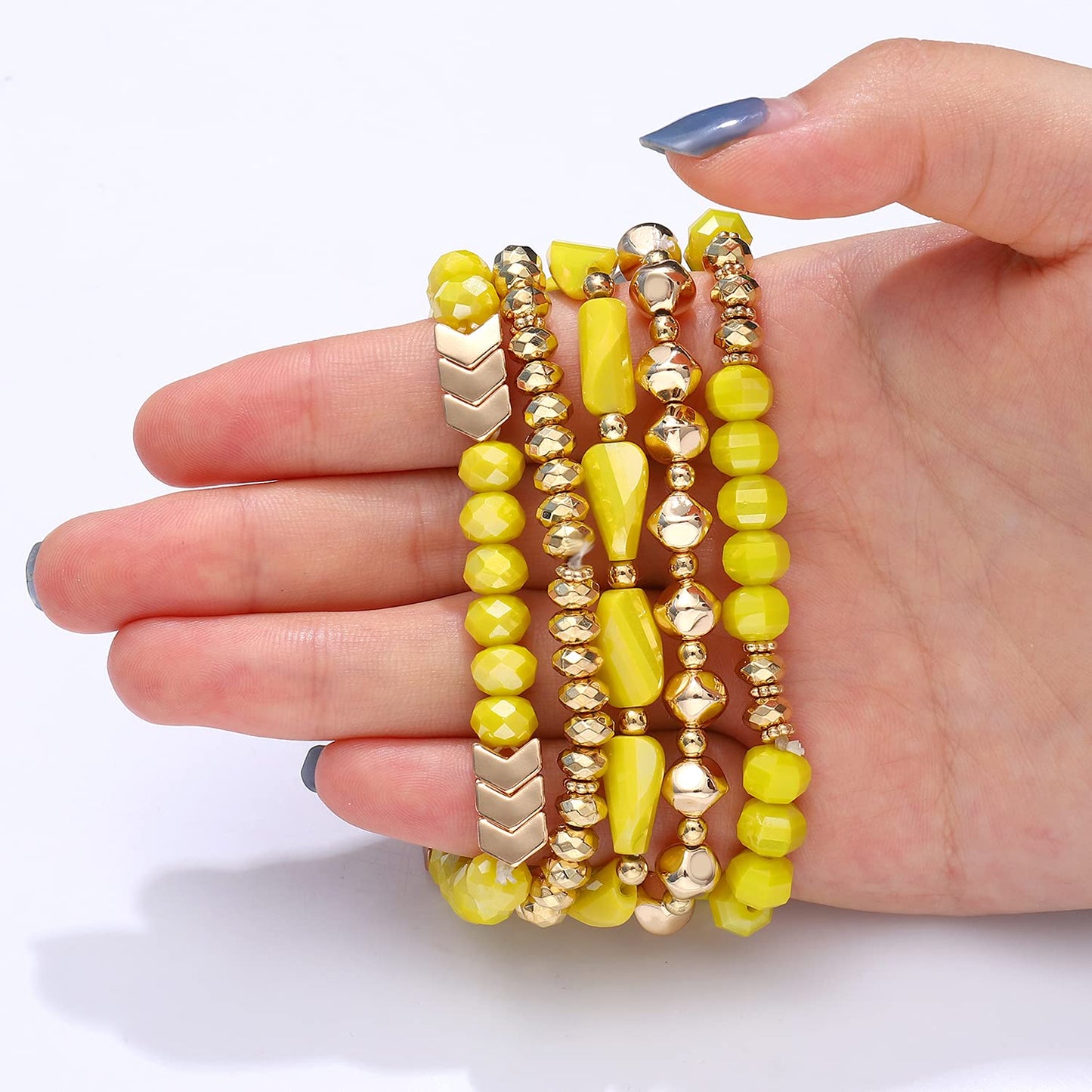 MOLOCH Beaded Bracelet For Woman -Multiple Stackable Layered Bracelets-Rainbow Elastic Stretchy Bracelet- Boho y2k Bracelet-Surfer Beach (yellow)