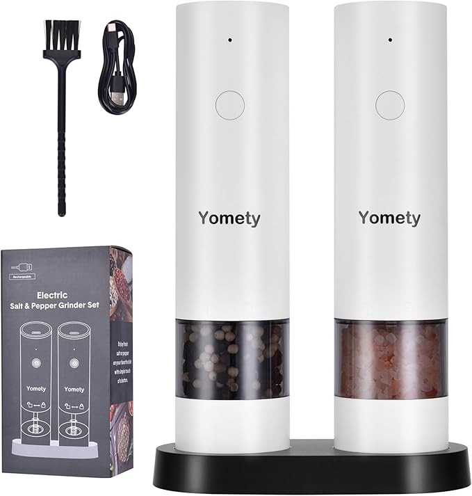 Electric Salt and Pepper Grinder Set - Rechargeable Salt and Pepper Shakers with Adjustable Coarseness, Automatic Salt and Pepper Grinder Set for Kitchen Accessories