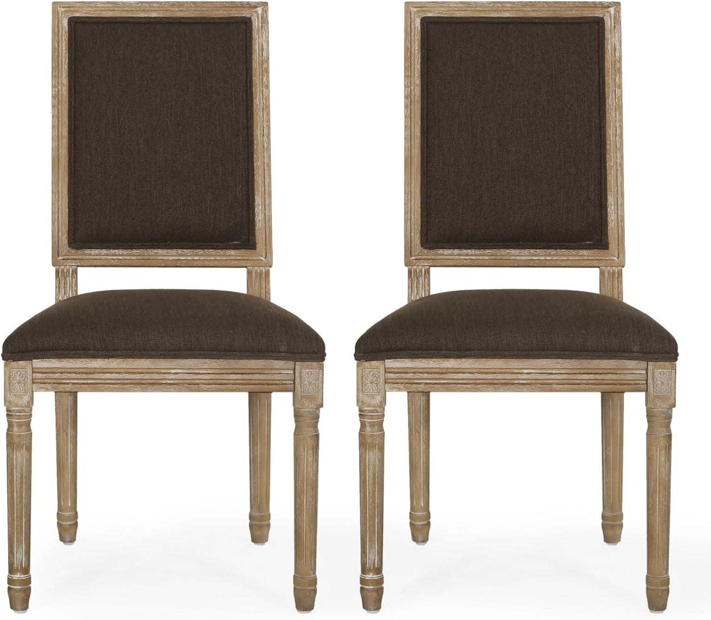 Merax Upholstered Solid Wood Dining Chairs Set of 2, French Country Style Accent Side Seating Furniture for Kitchen, Living Room, Cushioned Back, Brown