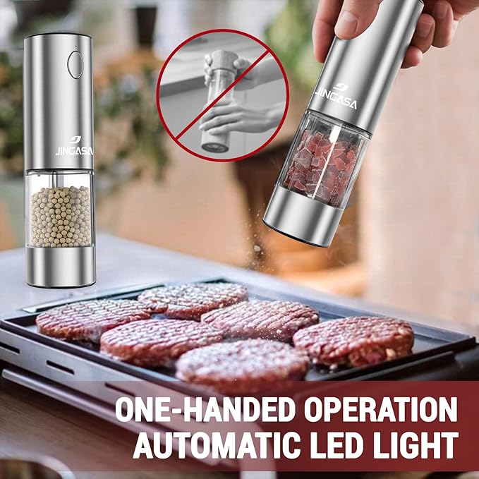 [Upgraded Larger Capacity] Electric Salt and Pepper Grinder Set with USB Charging Base, 95ml Large Capacity, Adjustable Coarseness,Stainless Steel Automatic Pepper Mill (Upgraded Capacity-Gift box)